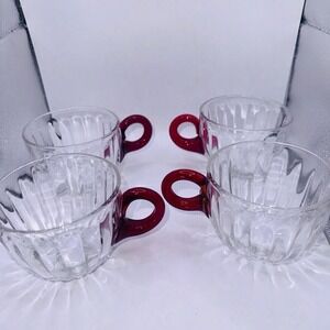 Vintage Discontinued Duncan & Miller Radiance Clear Red Handle Punch Cup Set